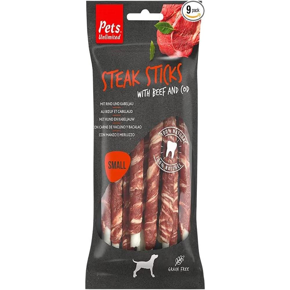Pets UnlimitedPets Unlimited Small Steak Sticks, 90 gram pack, A premium meaty treat 100% natural with no artificial Colours flavours or preservatives