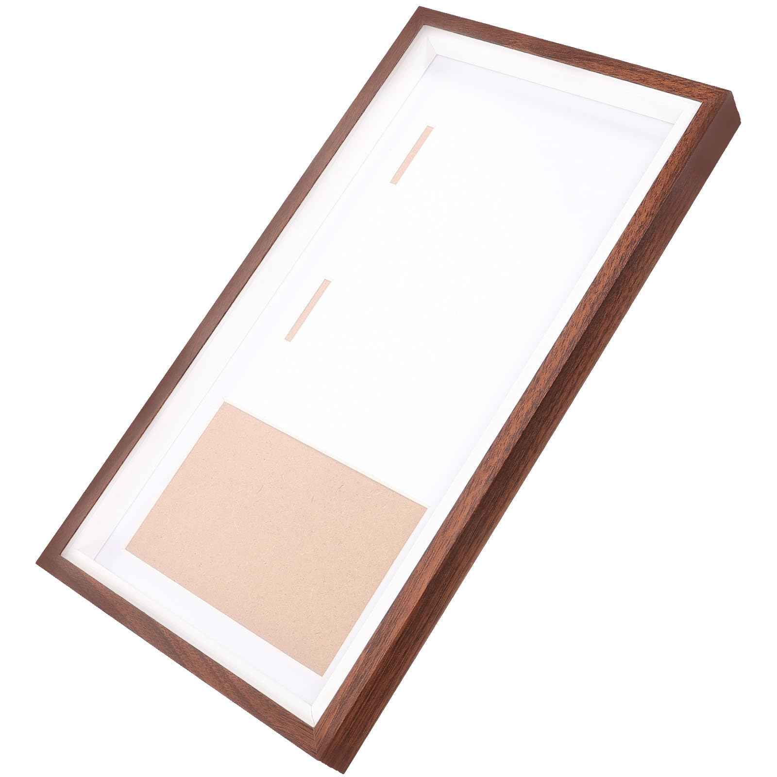 Expositor marco rectangular de acrílico y madera para pared