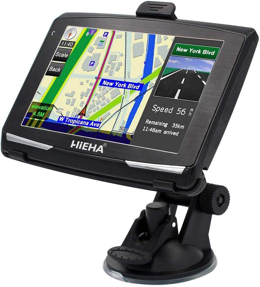 Hieha Sat Nav GPS Navigation System, 5 inch 8GB 256MB Car Truck Lorry Satellite Navigator, with Post Code Search Speed Camera Alerts, latest UK and EU Maps Free Lifetime Updates
