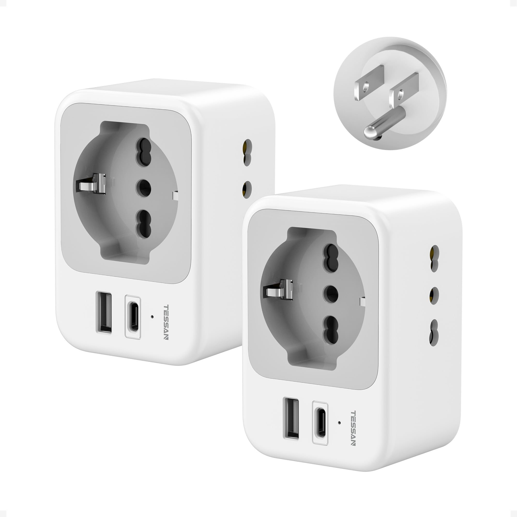 TESSAN Presa Americana Adattatore Italiana Pack de 2 con USB C, Tipo B