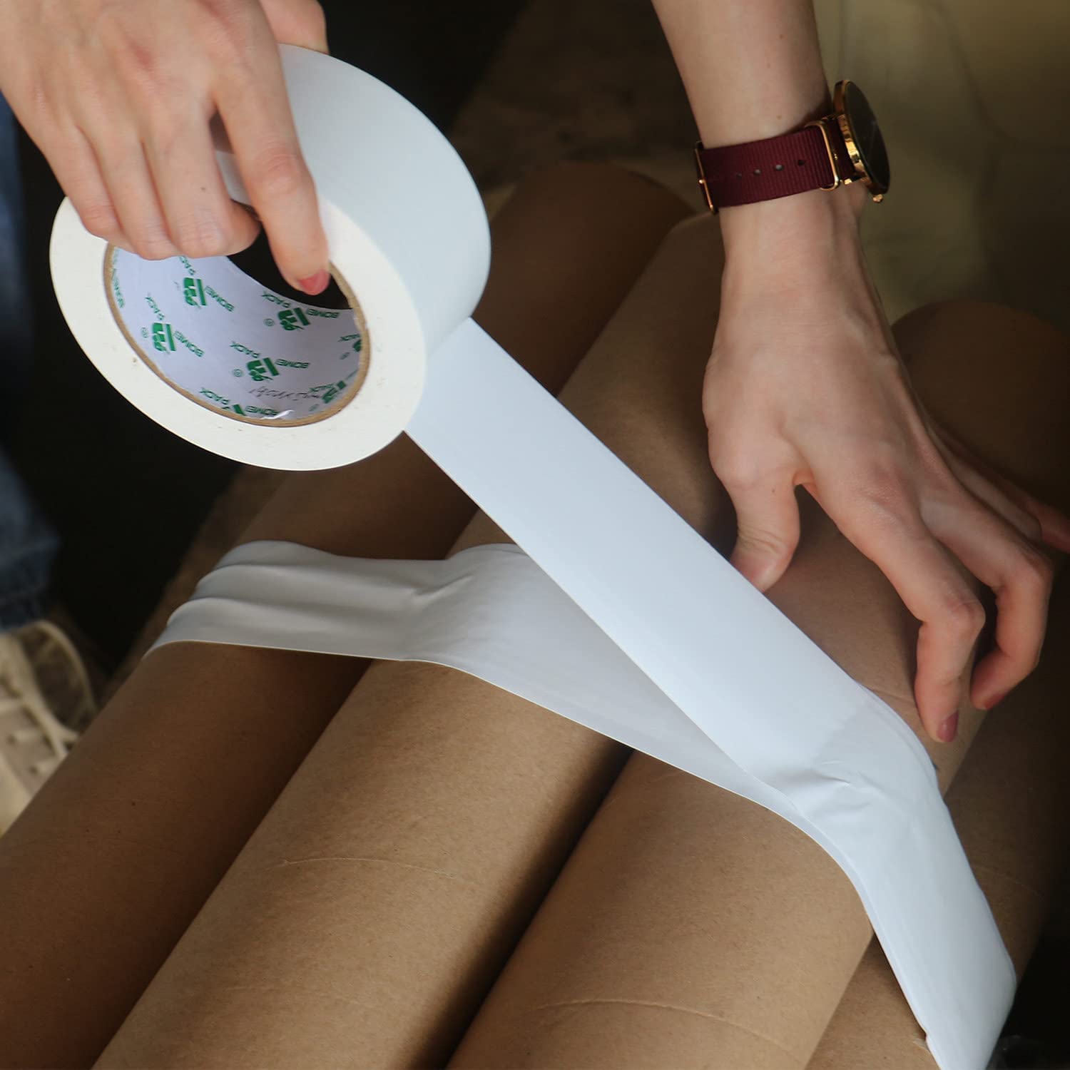 BOMEI PACK Lot de 12 rouleaux de ruban adhésif blindé blanc - 50 mm x 50 m - Adhésif puissant - Déchirable à la main - Renforcé en tissu - Ruban adhésif de réparation