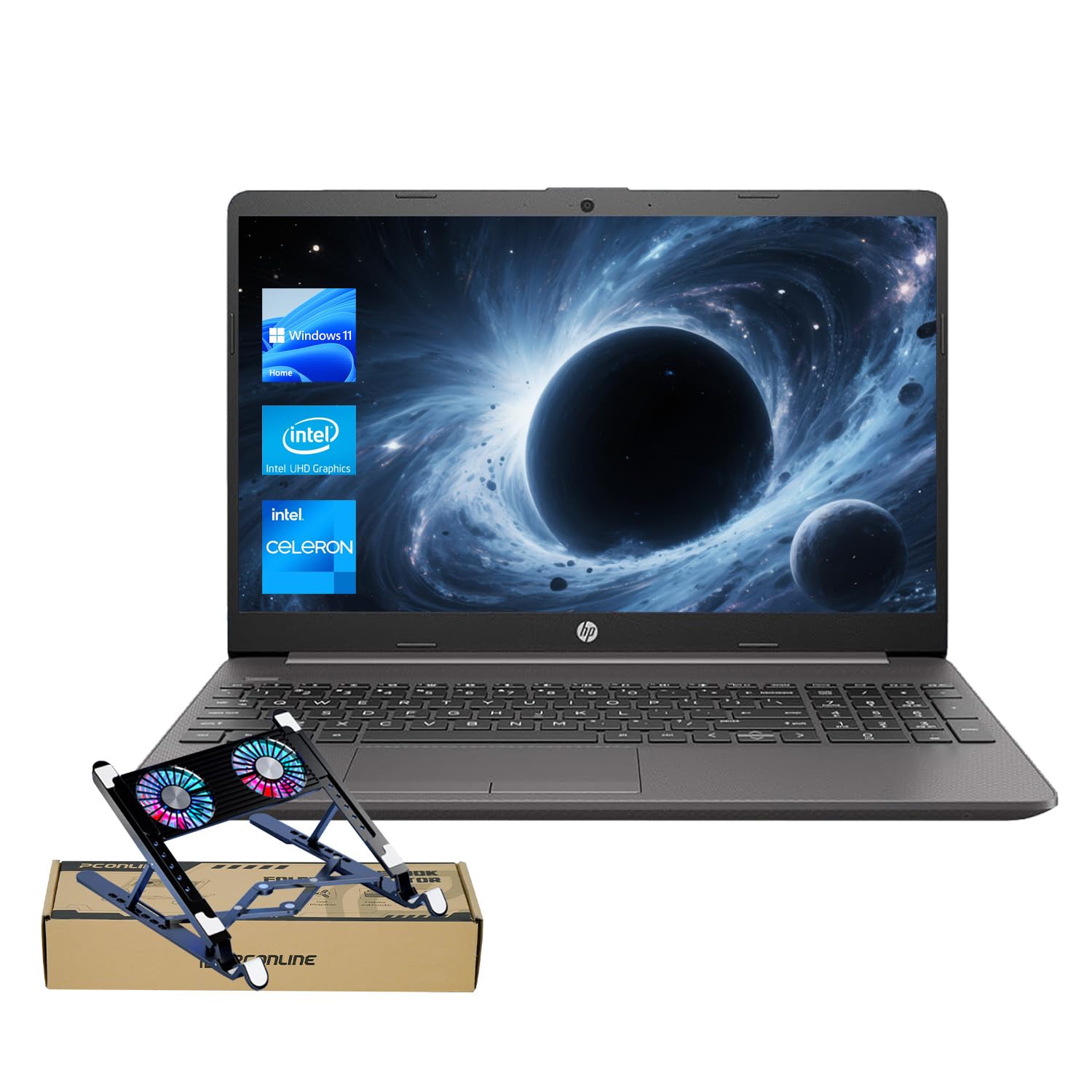 Premium 255 G9 15.6" HD Laptop, Intel Core Processor, 8GB RAM, 256GB SSD, Webcam, SD Card Reader, HDMI, RJ-45, Wi-Fi, Windows 11 Home, Black, Bundle with PCO Notebook Fold Radiator, Cooler