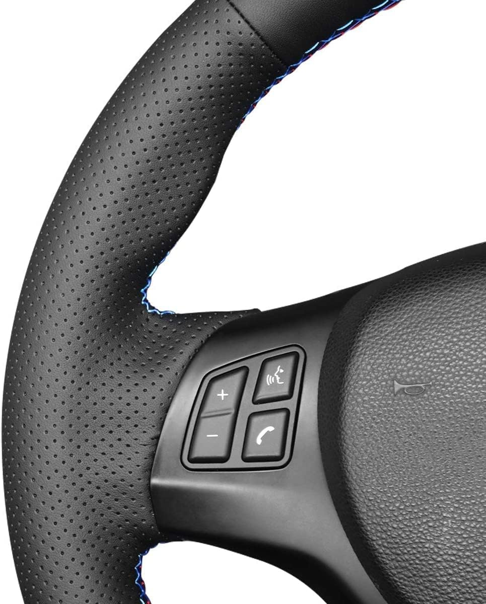 MEWANT Steering Wheel Cover for BMW E90 Sport E81 E82 E87 E88 E90 E91 E92 E93 M3 E92 Made of Black Genuine Leather