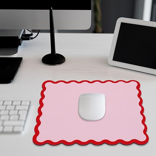 Miniatura 6 de Whaline Alfombrilla de mouse festoneada antideslizante para escritorio, rectangular, color rojo y rosa, borde festoneado, alfombrilla para mouse