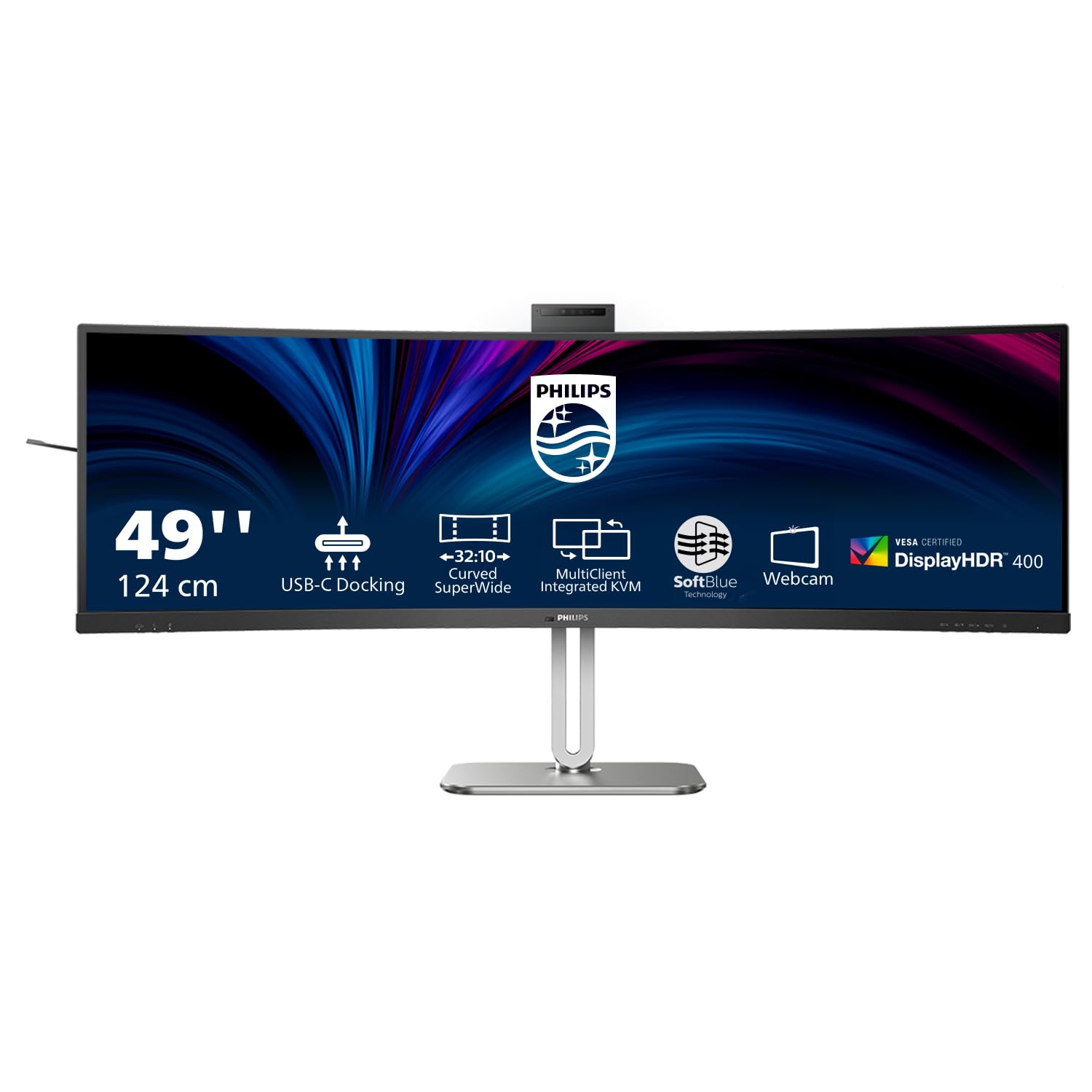PHILIPS 49B2U6900CH Monitor 49 Pulgadas DQHD, 75Hz, VA, 4 ms GtG, Adaptive Sync., HDR400, Altura Ajustable, Altavoces (5120x1440, 2X HDMI 2.0, 1x DP 1.4, USB-Hub, USB-C), Negro