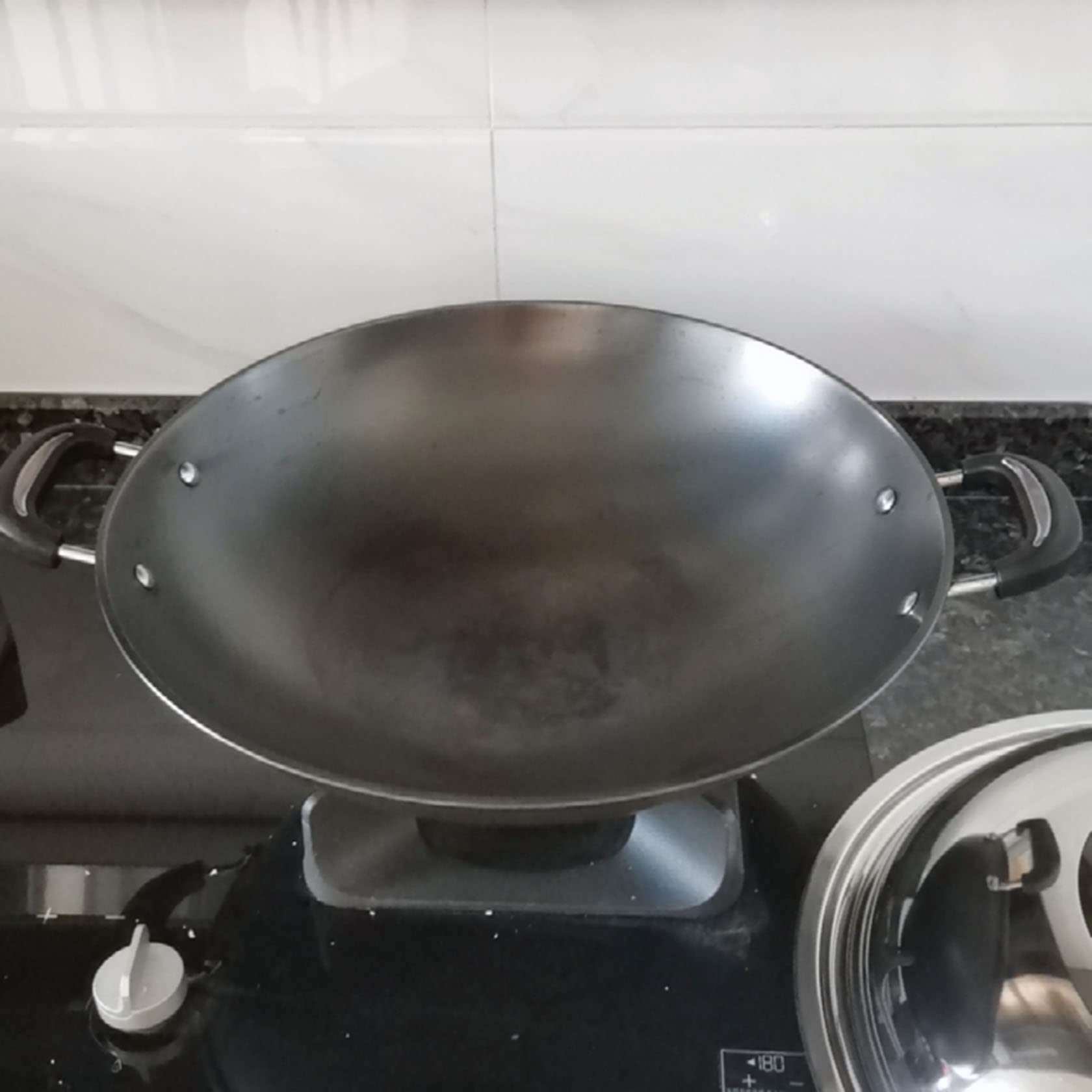 Wok in ghisa, stile antico, pentola binaurale tradizionale in ghisa, Without lid-φ34 cm