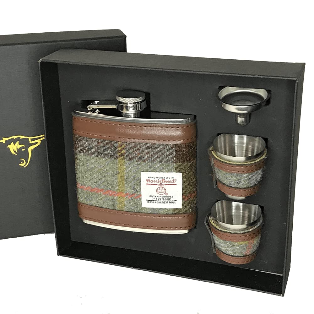 of Scotland Harris Tweed Hip Flask Gift Set - MacLeod Tartan HF2150-COL15