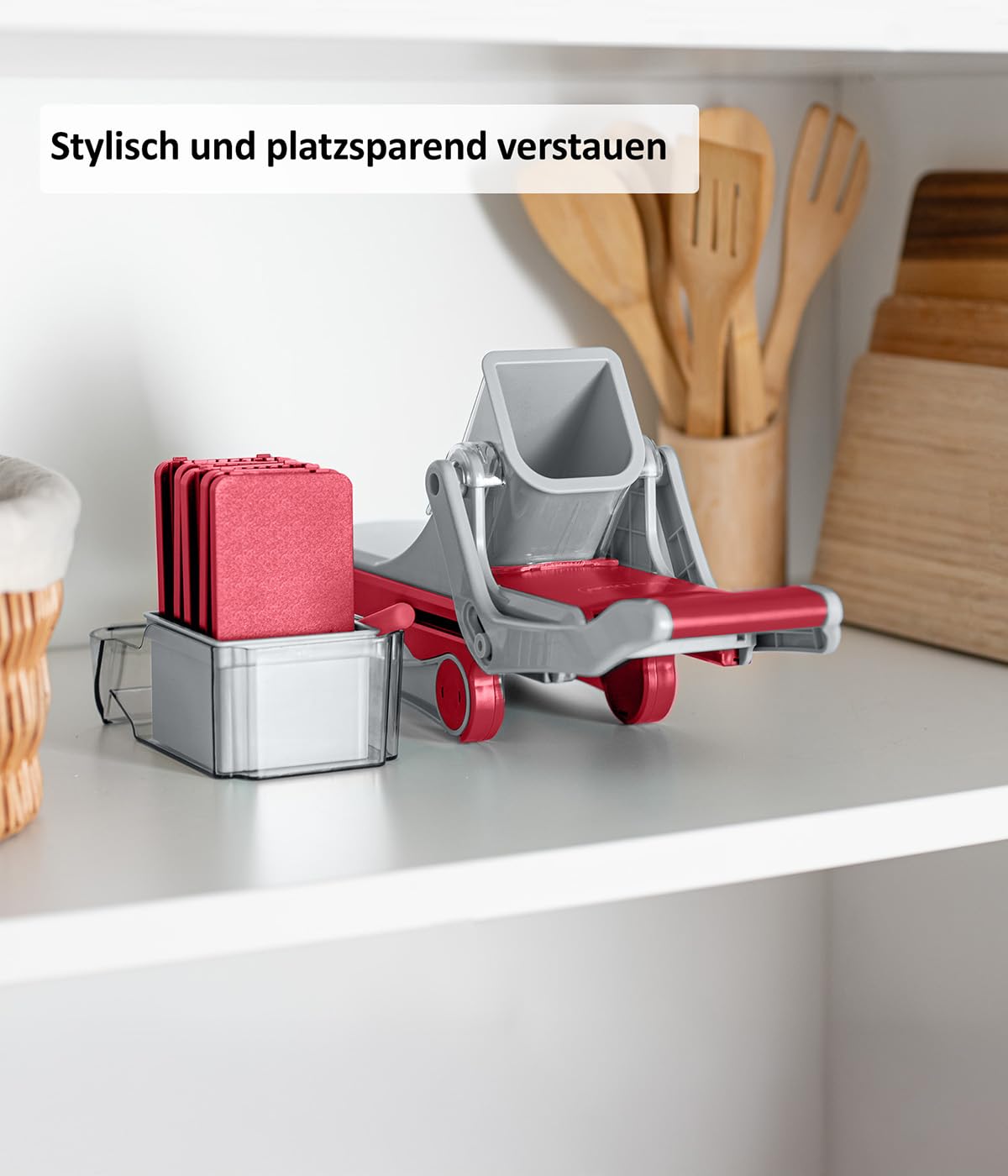 Genius Nicer Dicer Mando, affettaverdure, 12 pezzi, affettaverdure, affettaverdure, mandolina, tagliaverdure con 6 lame intercambiabili, affettaverdure (rosso e grigio)