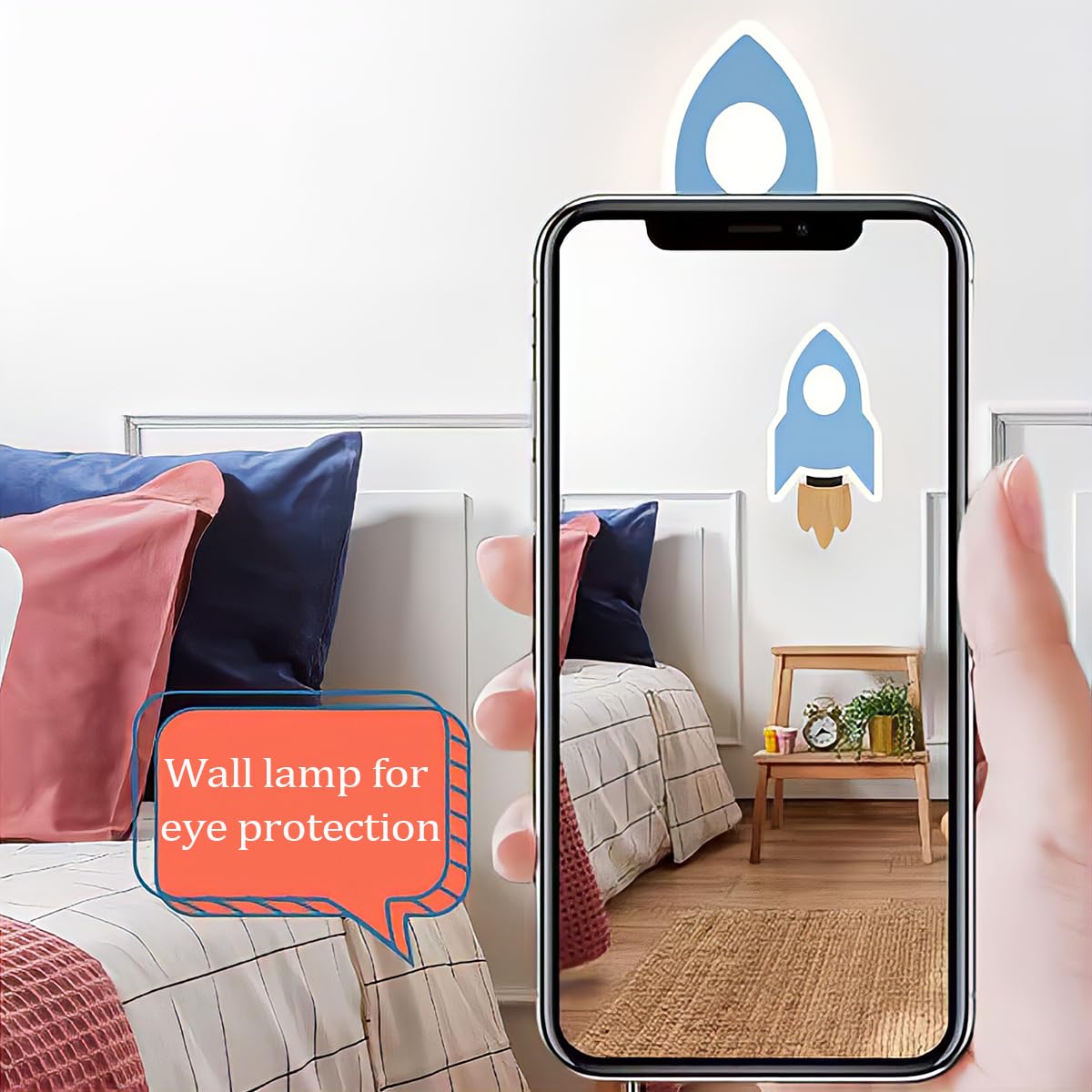 Aplique de Pared Madera con Interruptor LED Lámpara de Pared Infantil con Control Táctil Regulable Luz de pared Cohete Decorativa Lámpara de Mesita para Niño Niña Habitación de Infantil Dormitorio