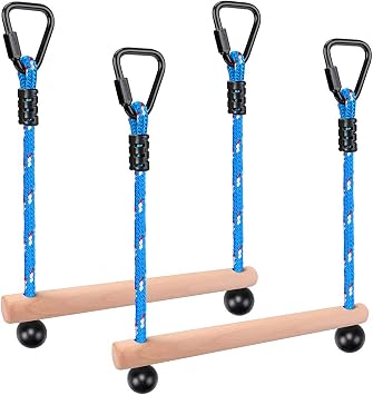 BeneLabel 2 Pcs Ninja Monkey Bars for Obstacle Course Bars 250LB Capacity Trapeze Swing Bar for Slackline Wood & Ropes Swing Set Bars for Kids & Teens Ninja Line, Backyard Blue