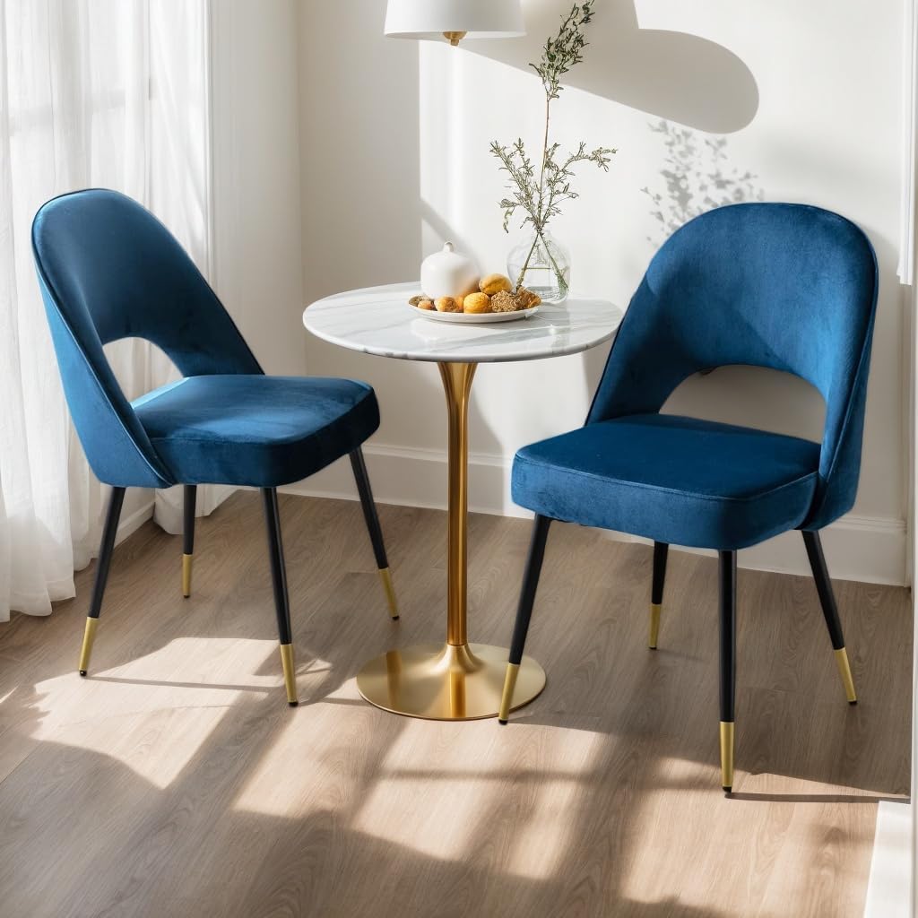 Silla de Comedor Tapizada Azul y Patas Metálicas