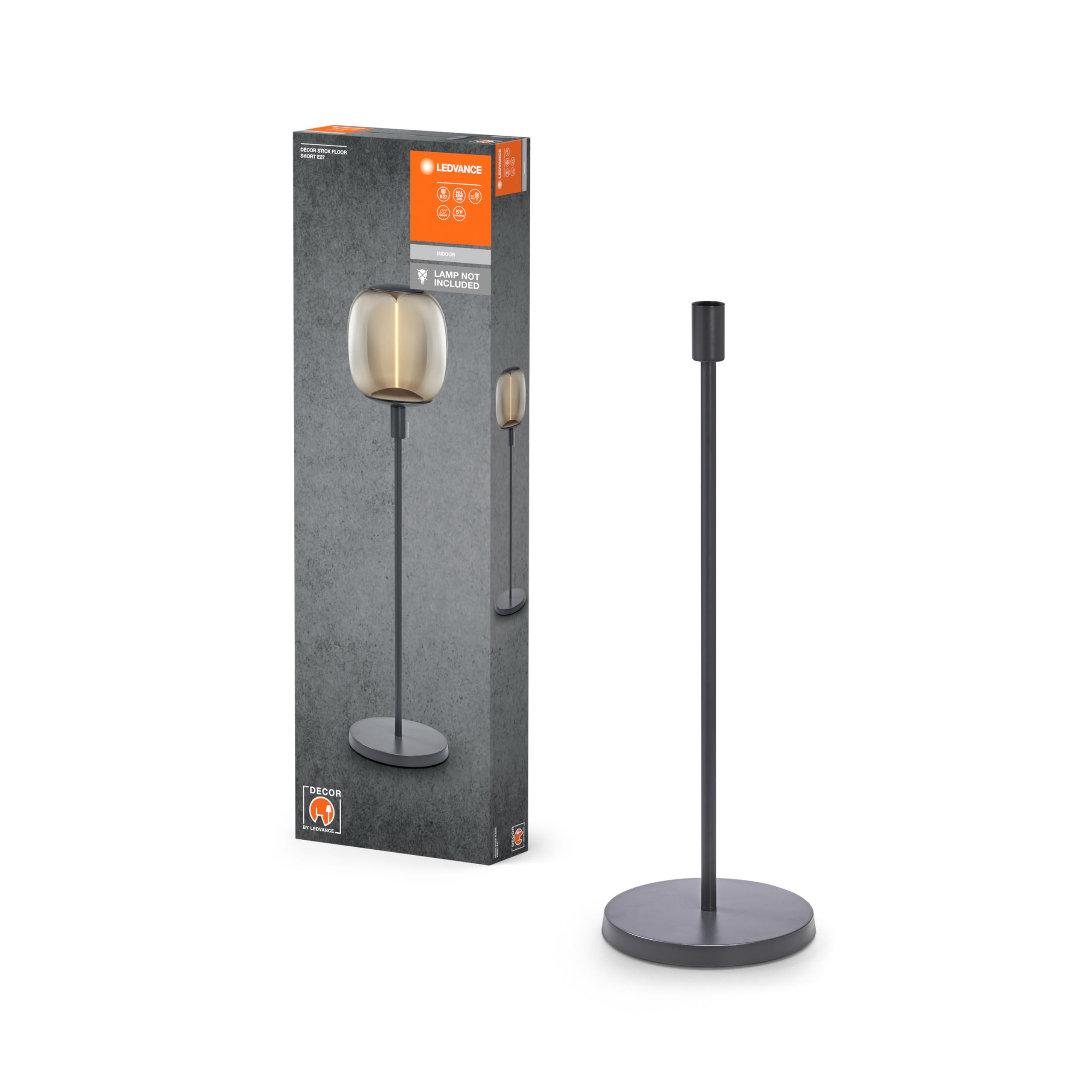 LEDVANCE Dekoracyjna lampa podłogowa z 2x oprawką E27, dwoma stojakami (wysokość 78 cm i 110 cm), ciemnoszara, z kablem zasilającym 1,8 m, idealnie dopasowana lampa LED OSRAM 1906 dostępna osobno
