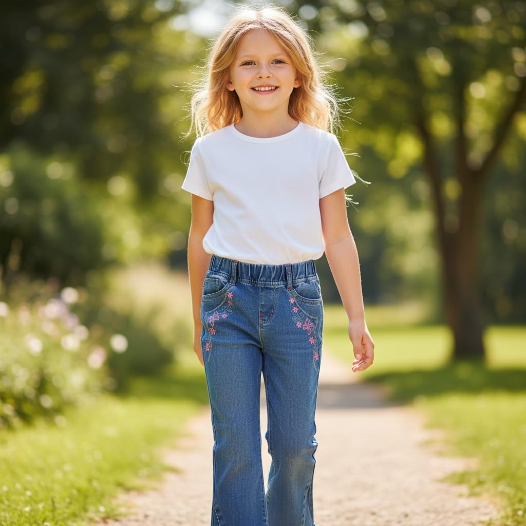 Peacolate 2-11T Toddler Little Girls Distressed Embroidered Jeans Denim Pants - Image 3