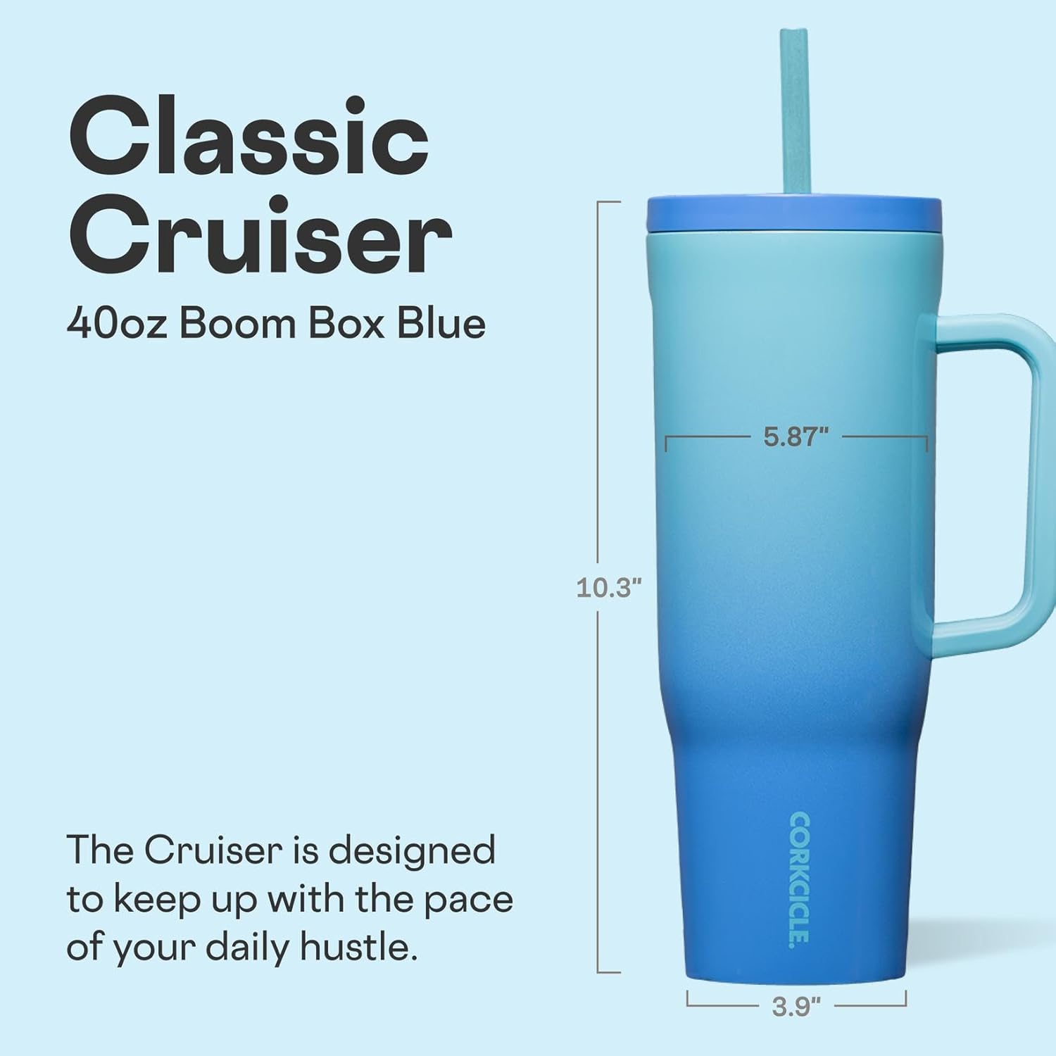 Corkcicle Cruiser Insulated Tumbler - Keeps Drinks Cold 20 Hours - Triple-Insulated Stainless Steel - Spill-Proof Lid - Summer Drinkware Gift - Keeps Drinks Ice Cold - 40 oz - Boom Box Blue - Image 2