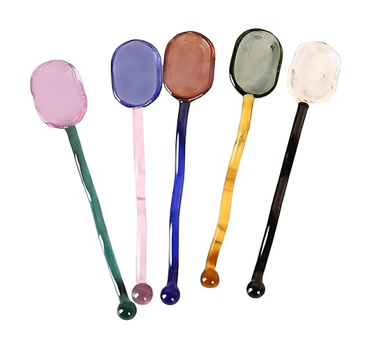 Turbokey 5 Pieces Glass Spoons - 6.1 inch Coffee Teaspoons, Heat Resistant Stirrers for Tea, Sugar, Home Bar Party (5 Color) - Assorted Colors Handle