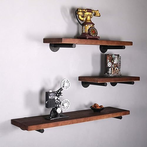 Miniatura 3 de Soporte de estante redondo flotante montado en la pared, juego de 2 soportes de estantería de almacenamiento y organización, soportes rústicos de