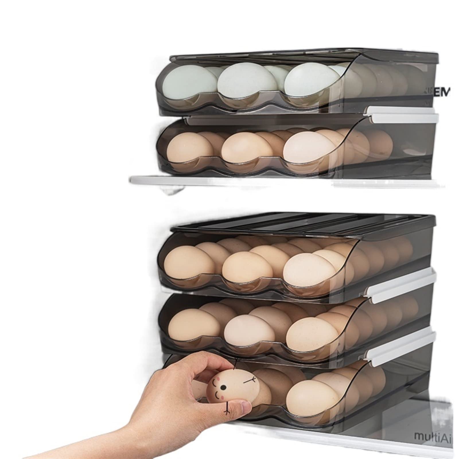 Cesta de Huevos Caja de Huevos rodante automática Soporte de Estante de múltiples Capas para Nevera Caja de Mantenimiento de Frescos Contenedores de Almacenamiento de cestas de Huevos (3 Capas)