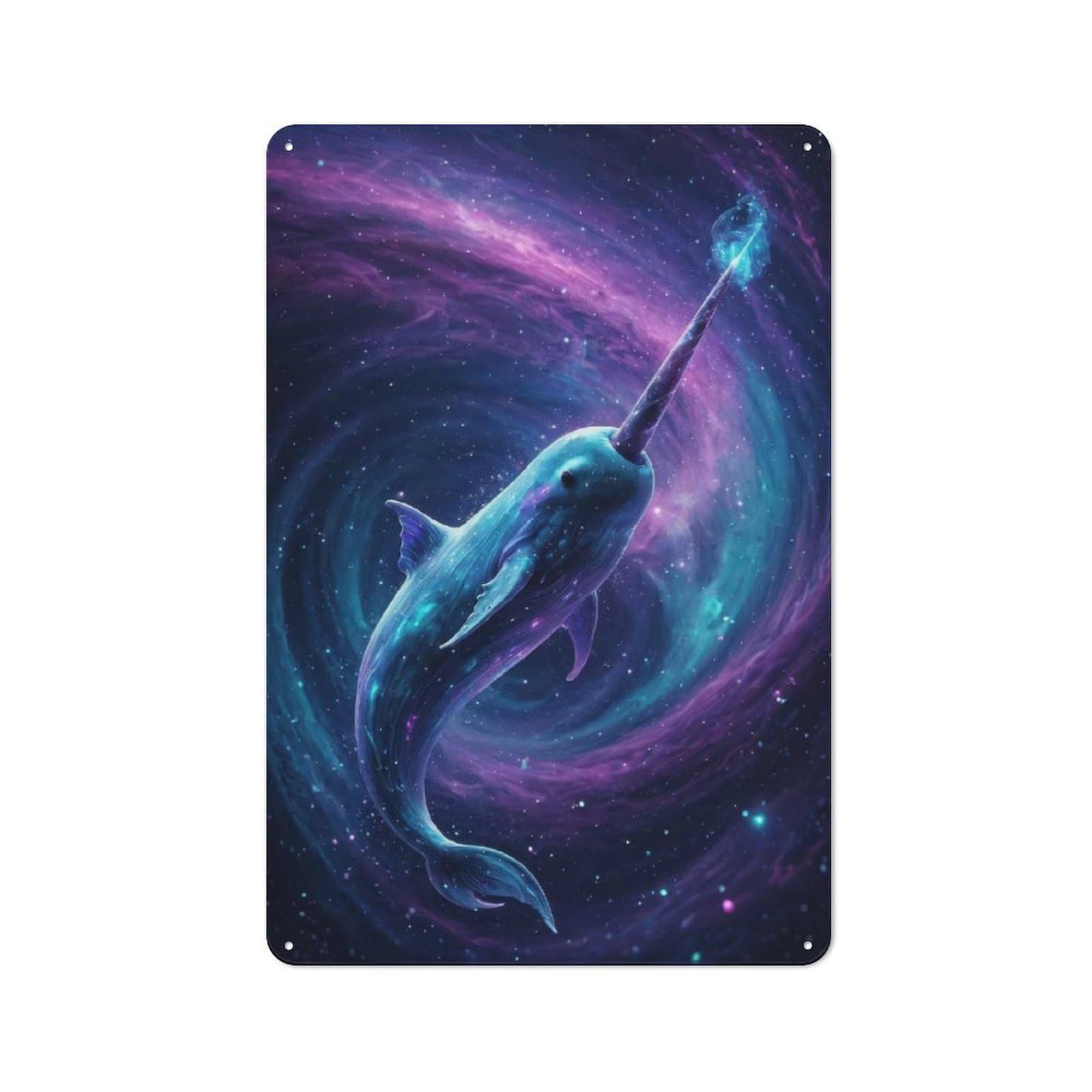 Junmoney Style-15 Galactic Narwhal — Cosmic Whale Fantasy Digital Art Metal Gift Sign 30X20cm, Decorative Room Wall Plaque For Bedroom, Kitchen, Office Or Living Room