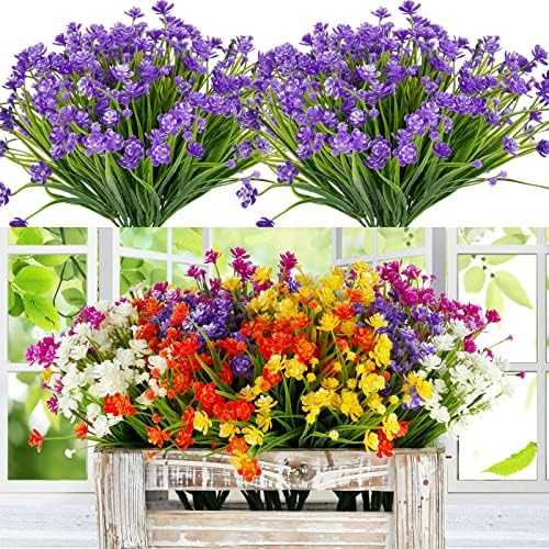 Ttranewsoo 10pcs Artificial Flowers Plants Decoration UV Resistant Fake Flowers Outdoor, Plastic Rose,for DIY Wreath Holiday Tables Party Home Decor and Home Garden Decoration (Blue)