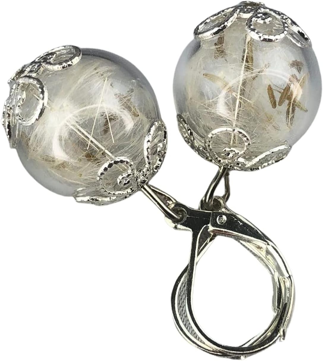 Real Dandelion Earrings - Silver Plated - Lever Back Hooks - Hanging 3cm/1.18inch - Handmade in Germany - Gift Box