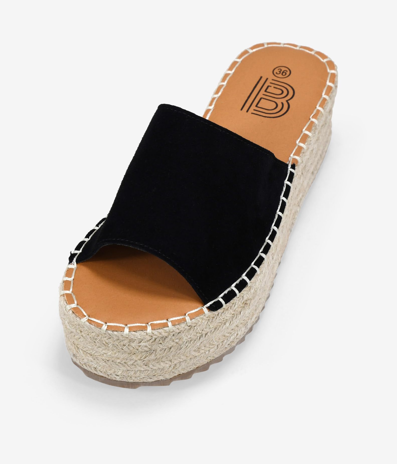 BOSANOVA Sandalias Estilo Pala para Mujer en Piel rectificada con una Tira Ancha al Empeine y Suela de Plataforma con Esparto. Sin Cierre. Calzado para Mujer