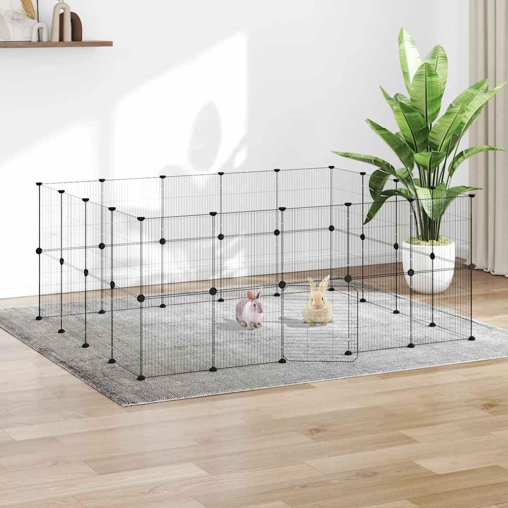 Gabbia per animali domestici con porta, 36 pezzi, colore nero, 35 x 35 cm, in acciaio, adatta per conigli, porcellini d'India, criceti e roditori, stabile per interni ed esterni per una