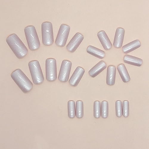 Miniatura 5 de Uñas postizas SWEKKE cuadradas medianas con pegamento de uñas blancas brillantes con pegamento de uñas Aurora blanco brillante, uñas acrílicas,