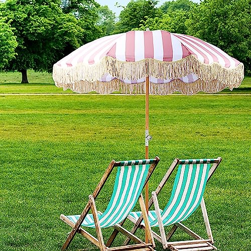 image for FUNEWBO Premium Patio Umbrella with Fringe,Round Umbrella with 8 Sturd