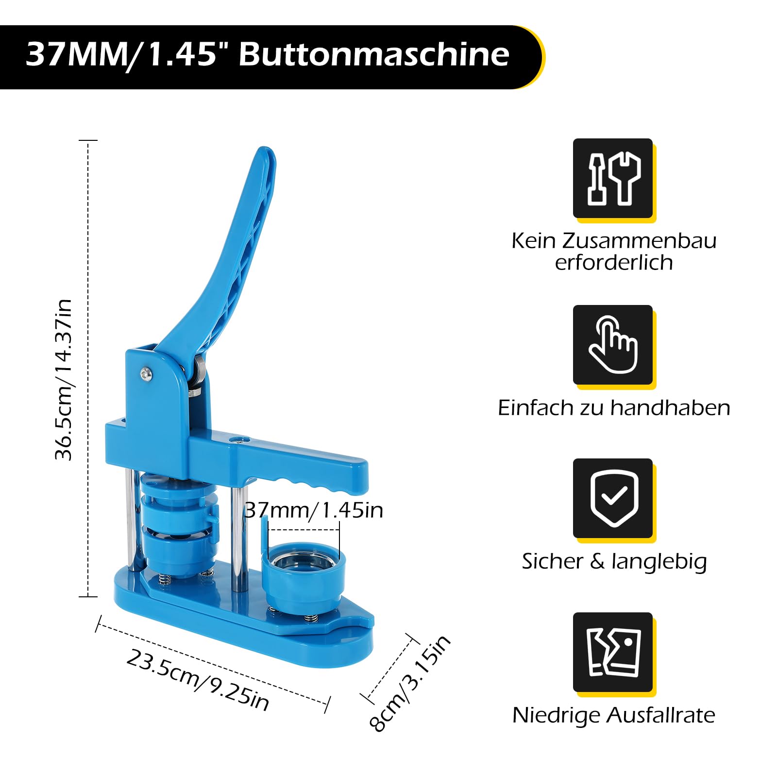 Dyna-Living Buttonmaschine Abzeichen Button Maker DIY Badge Press Machine mit 200 Zubehörteilen & Kreisschneider, Drehbare Blau Rohlinge Buttonrohlinge machen Badge Maker Maschine