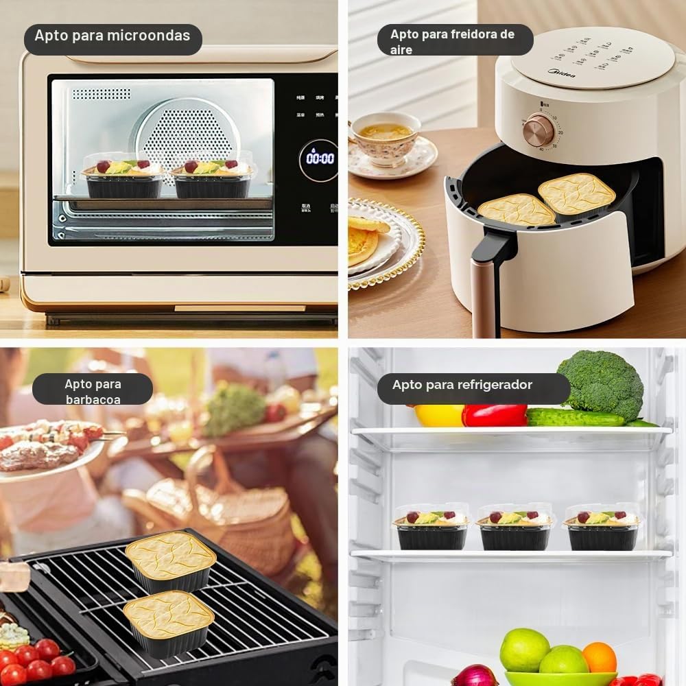 RETON 100 mini moldes para tartas con tapas, moldes de papel de aluminio de 5 onzas para hornear cupcakes, mini moldes para tartas con calcomanías y tenedores, moldes pequeños para tartas de pan para