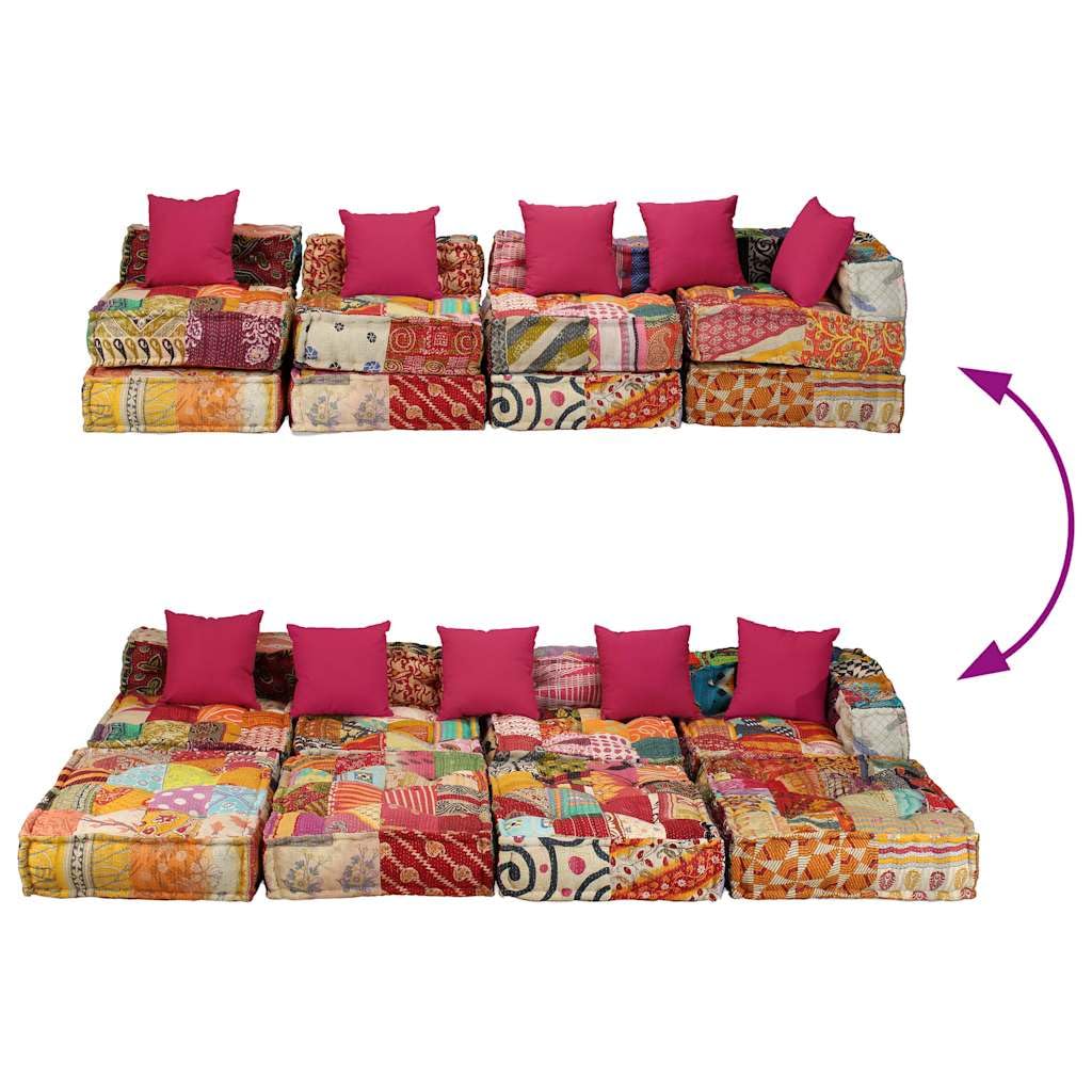 vidaXL Pouf Modulare a 4 Posti Tessuto Patchwork Divano Divanetto Sofà Salone