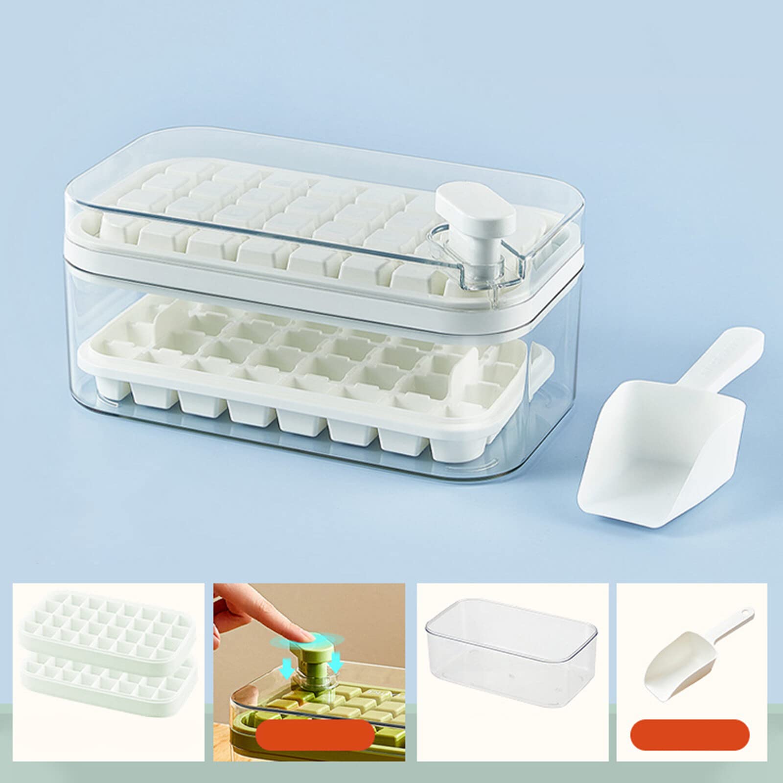 Stampo ghiaccio Silicone, Stampi per Ghiaccio con Coperchio, 64 Stampi Ghiaccio a Rilascio Facile con Performine Ghiaccio, Portaghiaccio Cubetti Silicone per Cocktail, Whiskey, Birra, Caffè-Green