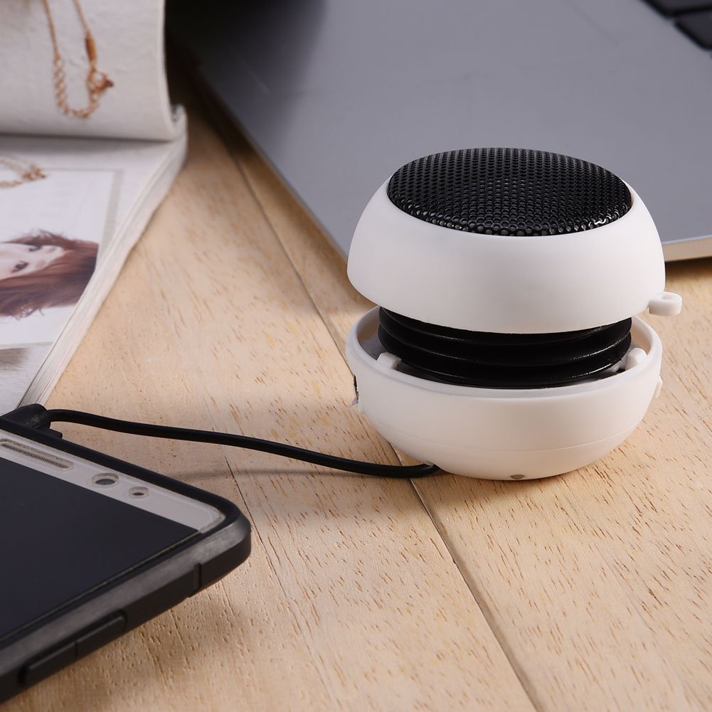 Diyeeni Mini Speaker, Retractable Speaker with USB Charging Cable, Portable Small Speaker Support for Devices with a 3.5mm o Jack(White)