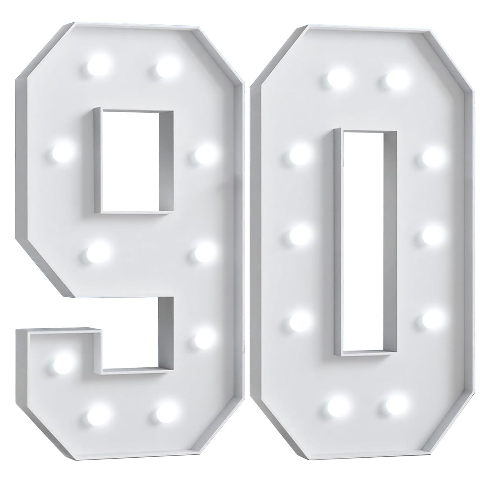 Números luz LED gigantes 70cm/28pulgadas for la fiesta cumpleaños número 18 y 40, lámparas números con letrero iluminado en marquesina for el día San Valentín aniversario(Number 90,White light)