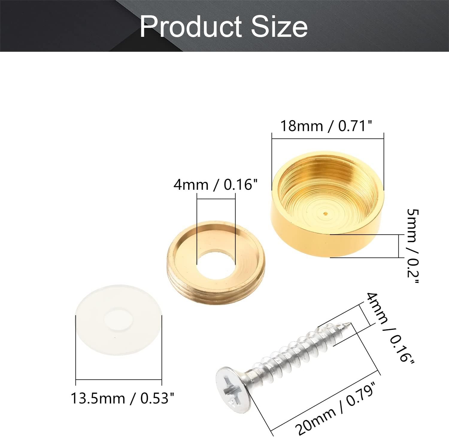 Mirror Screws，Chrome Screws， 14mm/0.55" Stainless Steel Mirror Screw Cap Cover for Decorative Mirror and Sign/Advertising Hardware, Gold Bright Surface8PCS (Size : 14mm) (Size : 18mm)