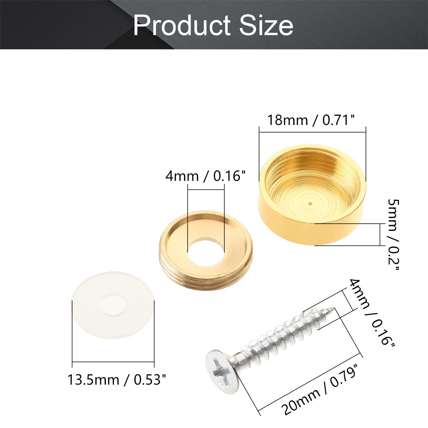Mirror Screws, Nails, Decorative Caps, 14mm/0.55" Stainless Steel Screw Cap Cover for and Sign/Advertising Hardware, Gold Bright Surface8PCS(18mm)