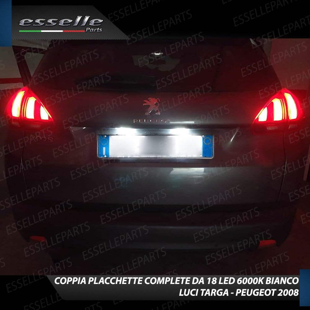 Placchette Luci Targa LED Compatibili con Peugeot, 2008, 207, 208, 3008 MK2, 301, 307, 308, 308 MK2, 508, 18 SMD CANBUS 6000K Bianco Ghiaccio Plug & Play
