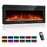 Garvee 50Inch Electric Fireplace Inserts - Ultra Narrow Frame Wall Mounted Fireplaces with 3 Heating Modes, 12 Flame Colors, Remote Control/Timer, Low Noise