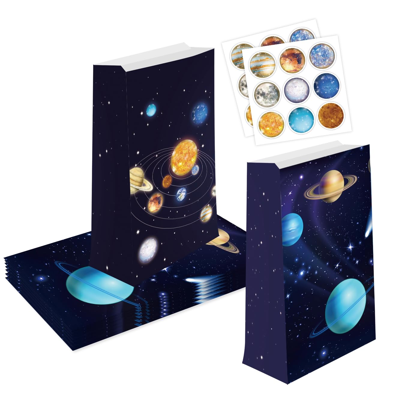 12 Pcs Stunning Space Themed Gift Box Set with 2 Captivating Designs, Showcasing Galactic Scenes and Solar System Planets, Premium Present Packaging for Givers on Various Celebratory Occasions