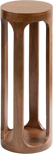 Kate and Laurel Dahl - Mesa redonda de madera para bebidas, 8 x 23 pulgadas, marrón nogal mesa de pedestal circular moderna de mediados de siglo