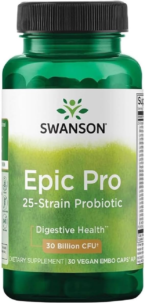 Epic-Pro 25-Strain Probiotic with Prebiotic FOS for Gut-Health-Conscious Adults Seeking Comprehensive Digestive and Immune Support - 30 Billion CFU (30 Vegan DRcaps)