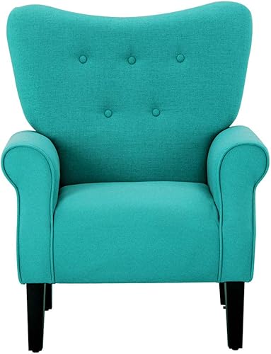 Miniatura 59 de YOLENY Silla decorativa moderna, sillón de respaldo alto, sofá individual tapizado con botones de tela con patas de madera para sala de estar,