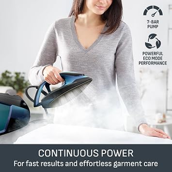 Tefal, Express Vision, Steam Generator Iron, 1.8L water tank, 7 Bar, 130 g/min continuous steam & 600 g/min steam boost, 2 min heat-up, Black and Blue, SV8155G0
