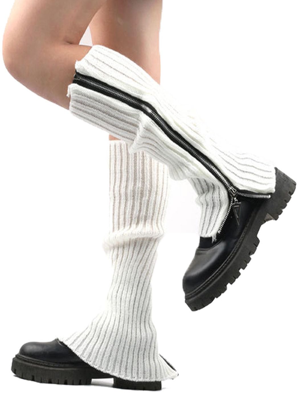 Urieo Calentadores de piernas de invierno de punto, con lazo, color blanco, calcetines largos sin pies, cálidos, Y2K, Navidad, mangas altas para mujer