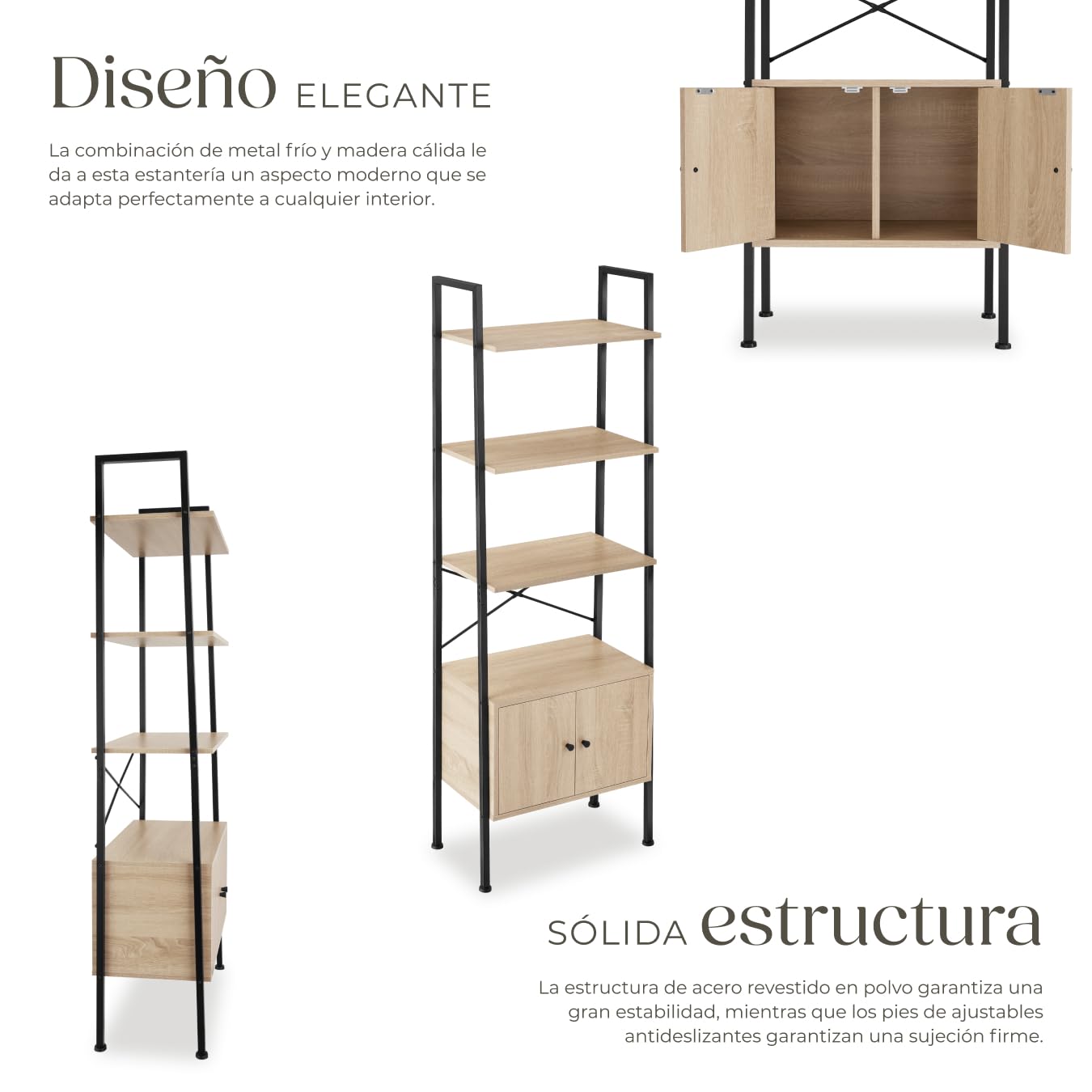 tectake® Estanteria Pared, Estanteria Libros, Mueble Auxiliar Baño con 5 Baldas, Estantería Madera para Oficina y Recibidor - 57,5 x 34 x 173 cm Madera Industrial Clara, Roble Sonoma