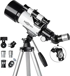 Telescope 70mm Aperture 500mm - for Kids & Adults Astronomical refracting Portable Telescopes AZ Mount Fully Multi-Coated Optics, with Tripod Phone Adapter, Wireless Remote, Carrying Bag