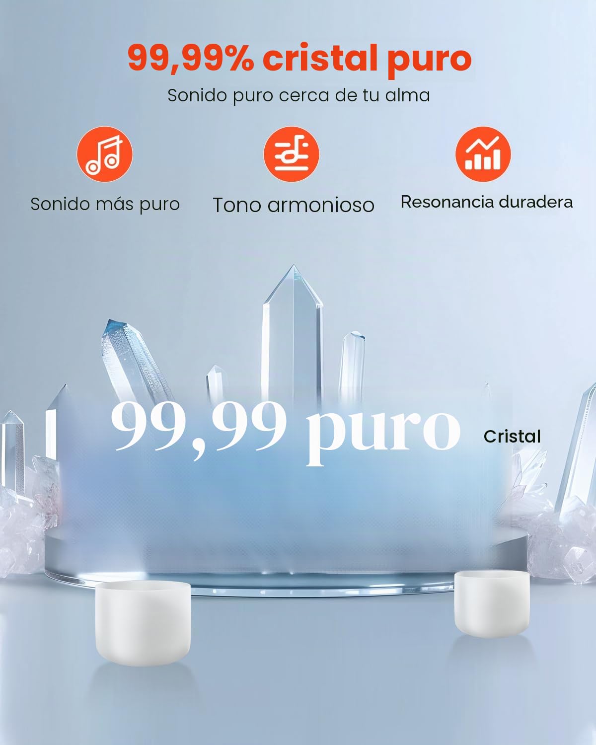 VEVOR Cuenco de Cristal, con Nota F para el Chakra del Corazón, con Mazo de Goma y Junta Tórica, Perfecto para Meditación, Yoga, Baños de Sonido, Sanación con Sonido, 203 x 203 x 165 mm, Blanco
