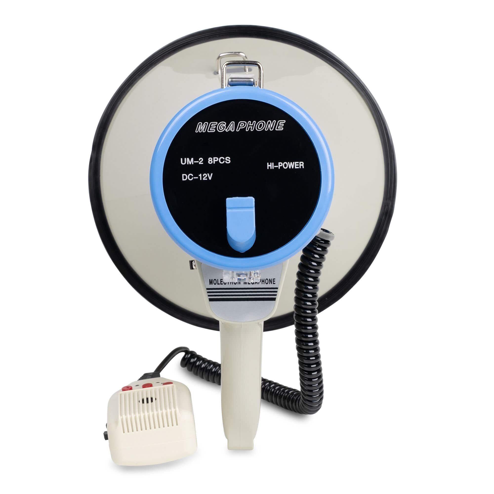 Vonyx MEG060 - Megafon Set mit Akku und Tasche, Aufnahmefunktion, 60 Watt, bis 1 KM, MP3, USB, SD, AUX, Megaphon mit Umhänge-Gurt, blau-weiß