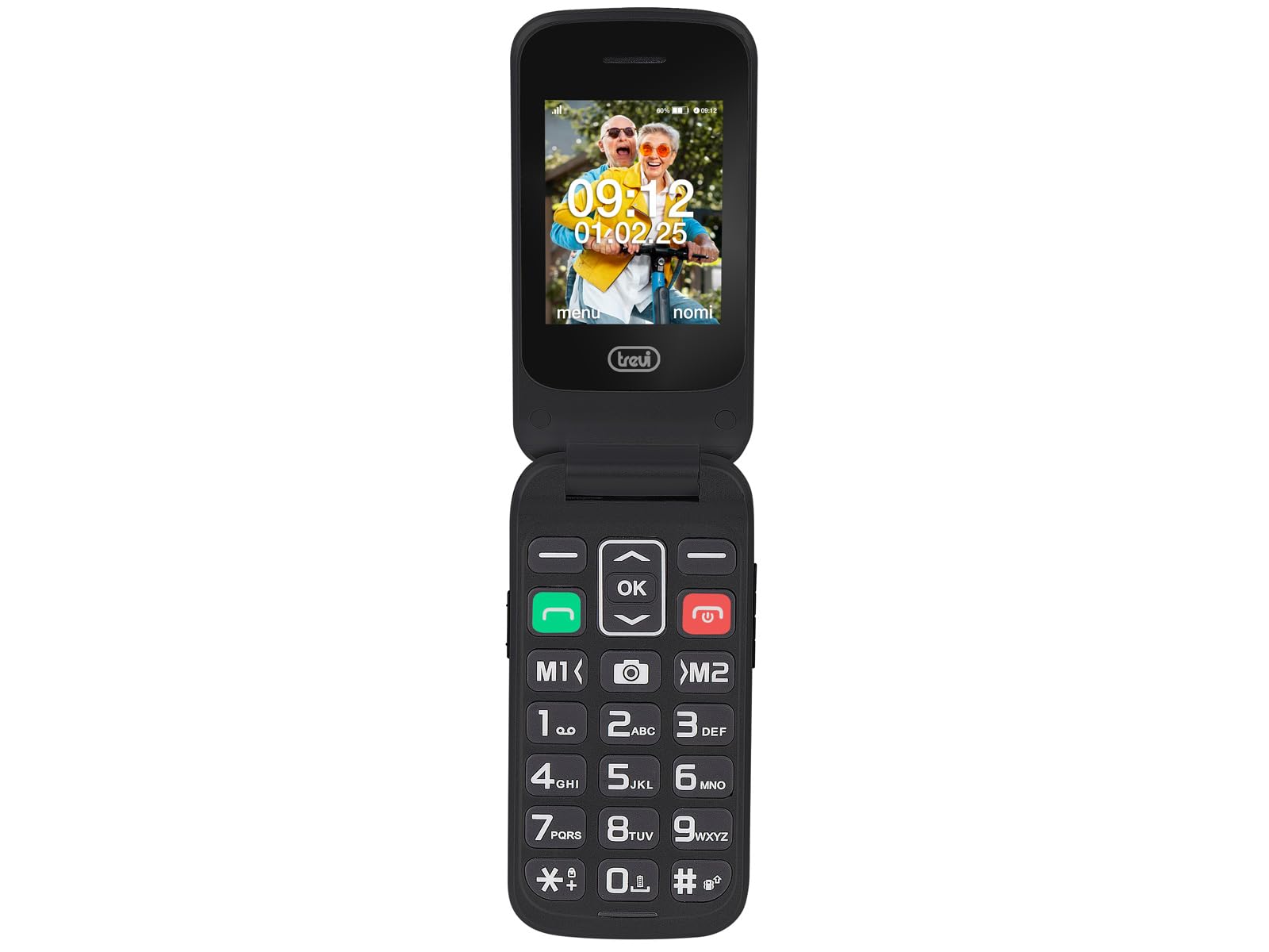 Trevi FLEX 51 Telefono Cellulare a Conchiglia per Anziani, Ricarica Veloce USB Type-C e Batteria Lunga Durata, Presa Cuffie 3.5mm, Tasti Grandi, Tasto SOS, Memoria Espandibile, Cellulare Semplice 2G