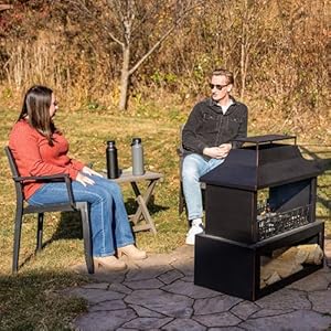 Sunnydaze Backyard Blaze 35-Inch H Heavy-Duty Steel Outdoor Fireplace with Built-in Log Storage - Includes Protective Cover - Brushed Bronze Sunnydaze Backyard Blaze 35 Inch H Heavy Duty Steel Outdoor Fireplace with Built in Log Storage Includes Protective Cover Brushed Bronze